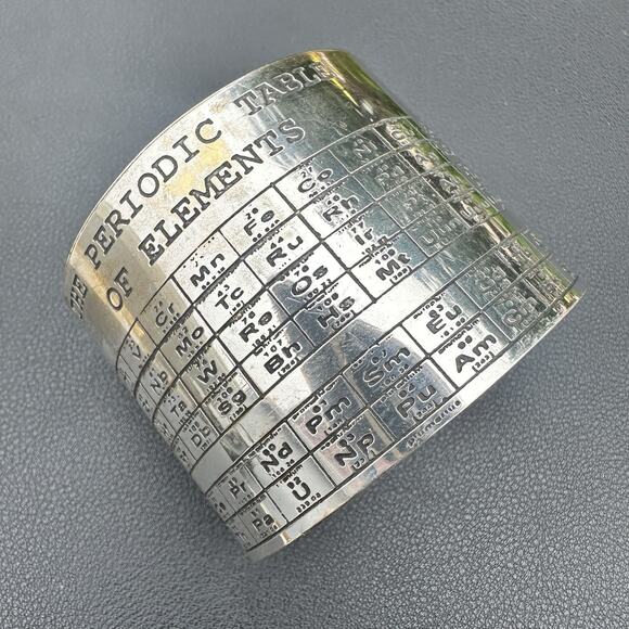 Periodic Table Of Elements Cuff Bracelet Silver Tone Wide Men’s Unisex Chemistry - Picture 1 of 5